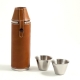 10 oz. Stainless Steel Cyllindar Flask in Tan Leather with Two Cups.
